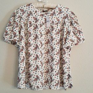 Ann Taylor Floral Mixed Media Button Puff Sleeve Top Size XL